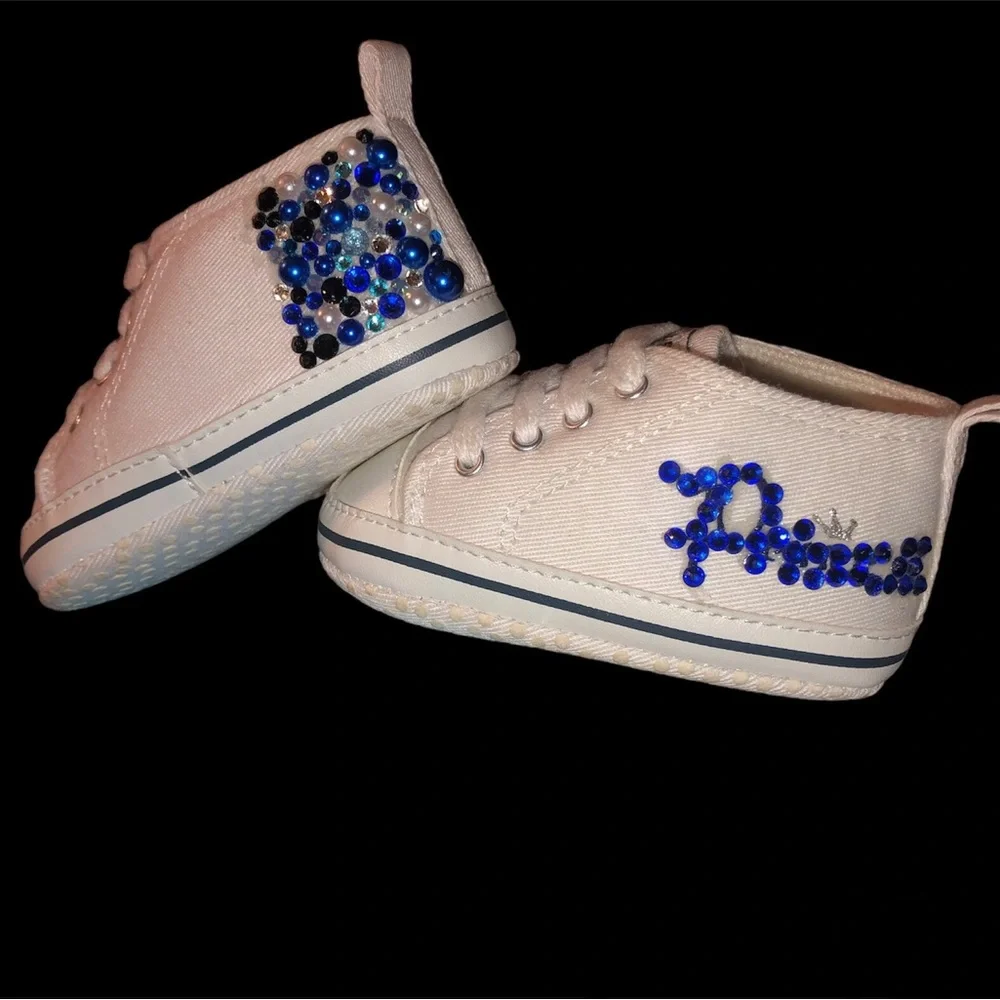 Newborn Christening Baptism Baby Boy Custom Bling Soft Shoes - Picture 5 of 7